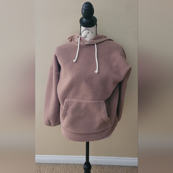 Madewell Tops - Madewell Balloon Long Sleeve Teddy Hooded Sweatshirt Women Size S Tan